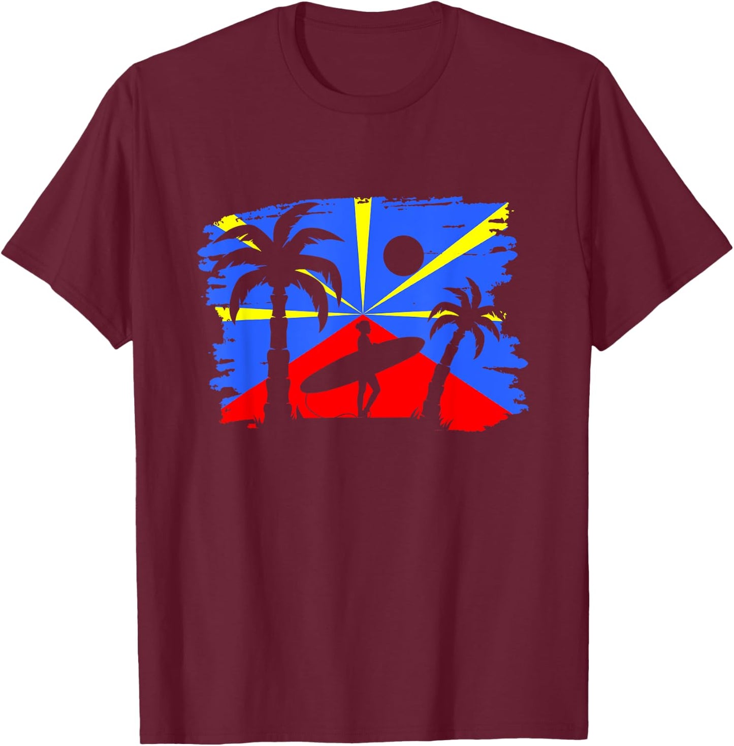 Reunion Island Flag Reunion Reunion Island Vintage , Black, S T-Shirt - T-Shirt | Maroon