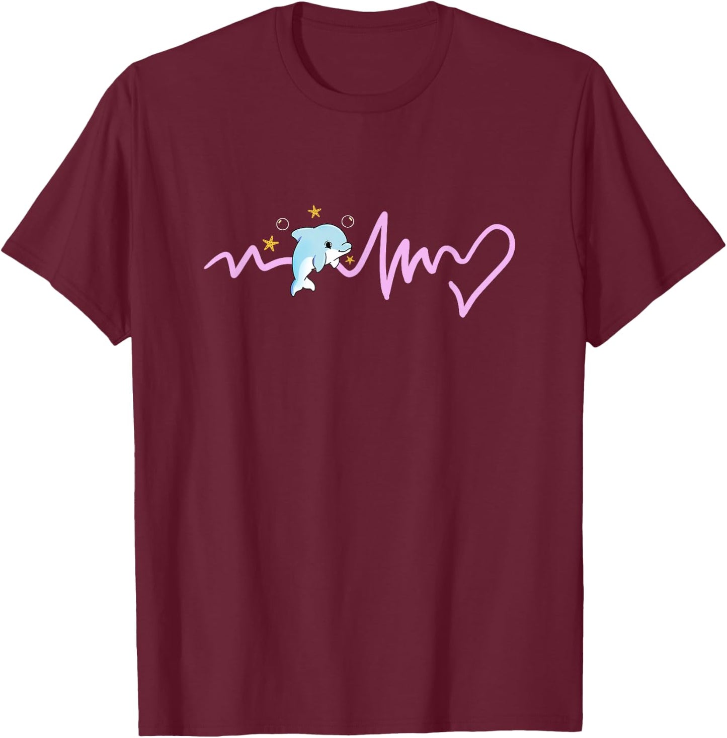 Kawaii Dolphin Heartbeat T-Shirt - T-Shirt | Maroon