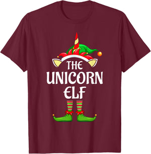 Unicorn Elf Matching Family Group Christmas Party Pyjamas T-Shirt - T-Shirt | Maroon