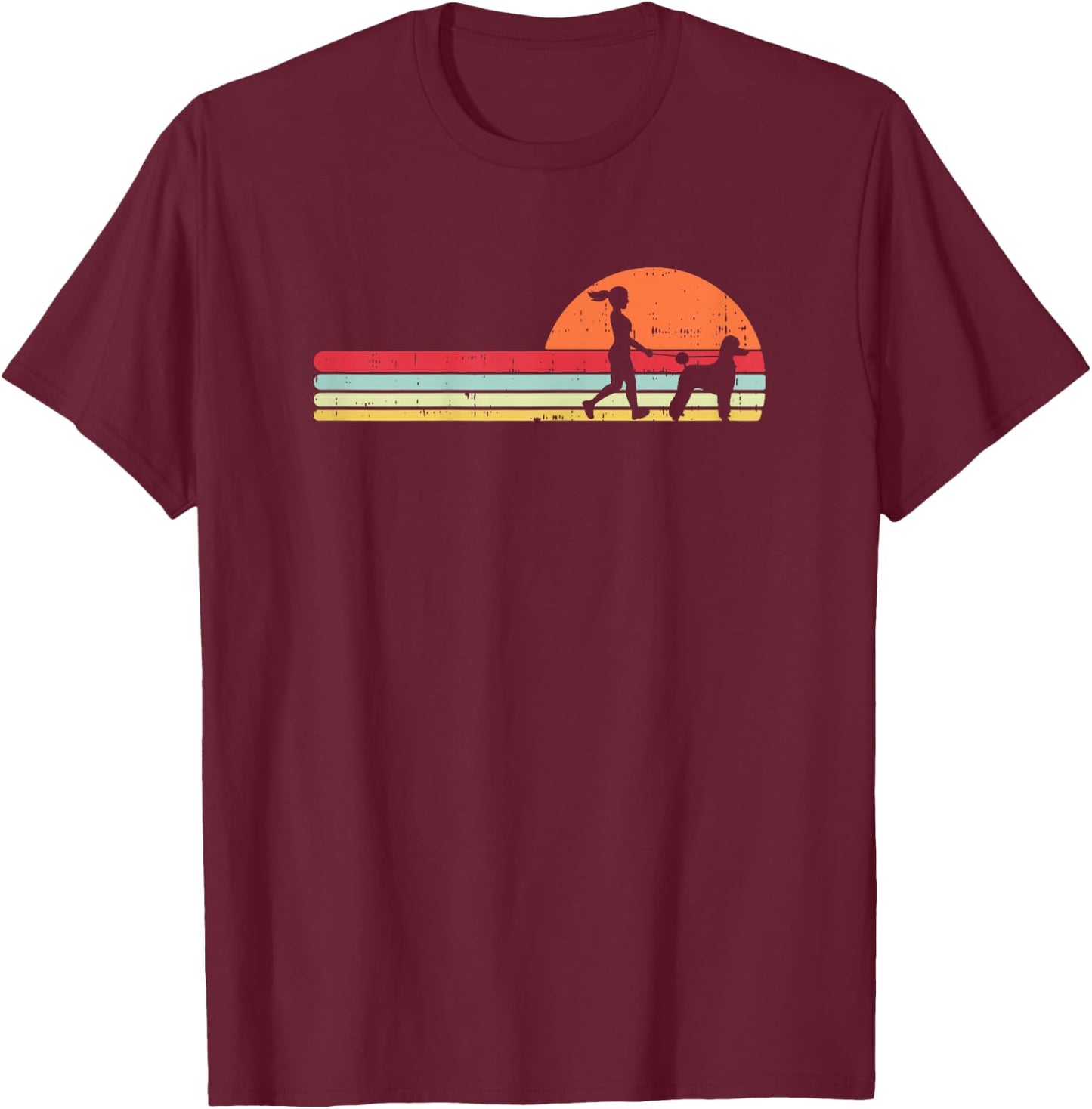 Girl Walking Poodle Retro Pet Dog Owner Walker Women Gift T-Shirt - T-Shirt | Maroon