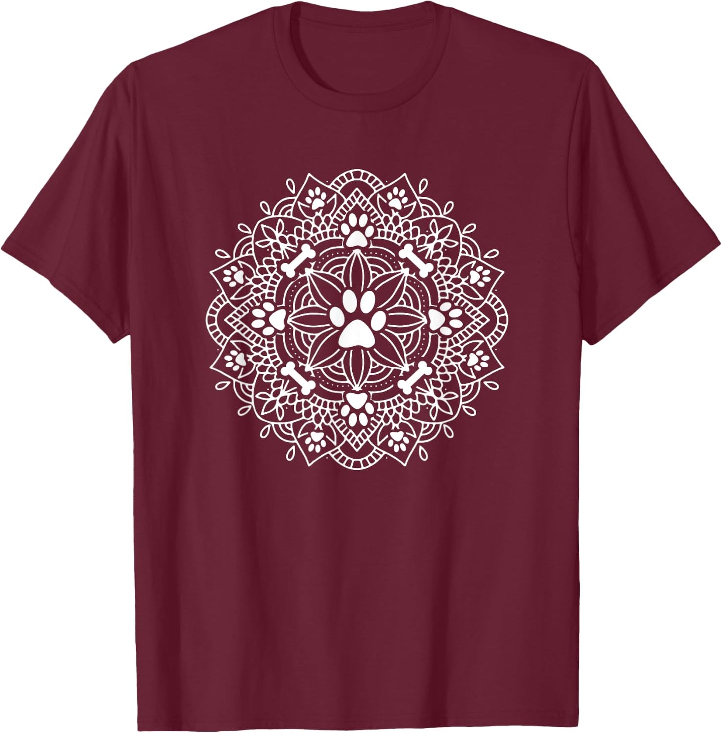 Dog Paw Print Bone Mandala - Dog Lover - Dog Mom Gift T-Shirt - T-Shirt | Maroon