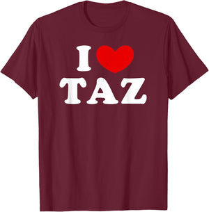 I Love Taz, J'Aime Taz , Black, S T-Shirt - T-Shirt | Maroon