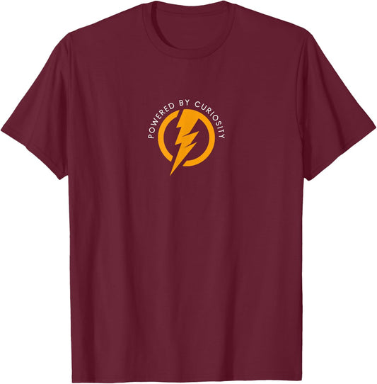 Powered By Curiosity - Funny Minimalist Curiosity Lover T-Shirt - T-Shirt | Maroon