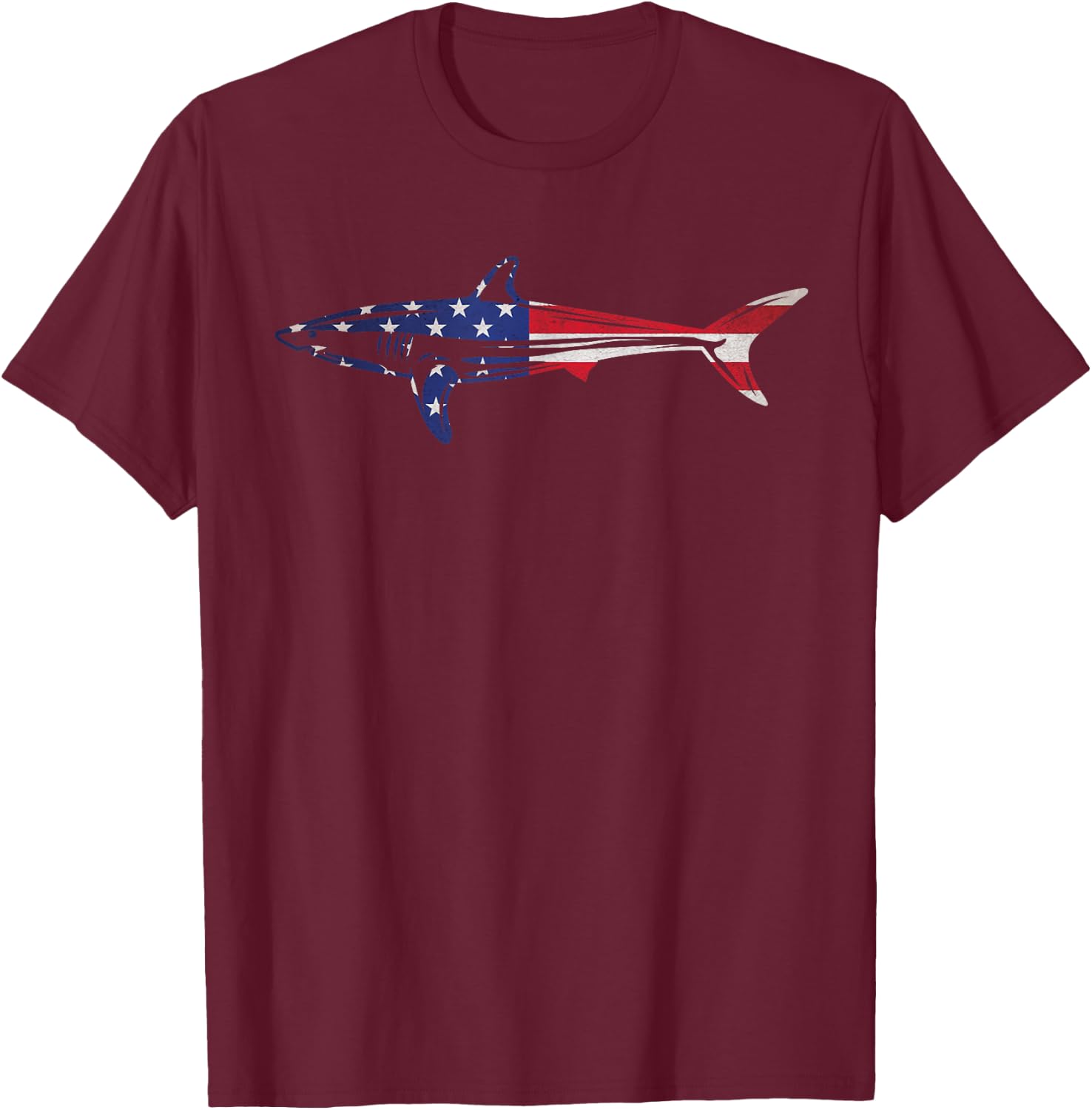 Fishing Gift Mako Shark Fish American Flag USA 4th Of July T-Shirt - T-Shirt | Maroon