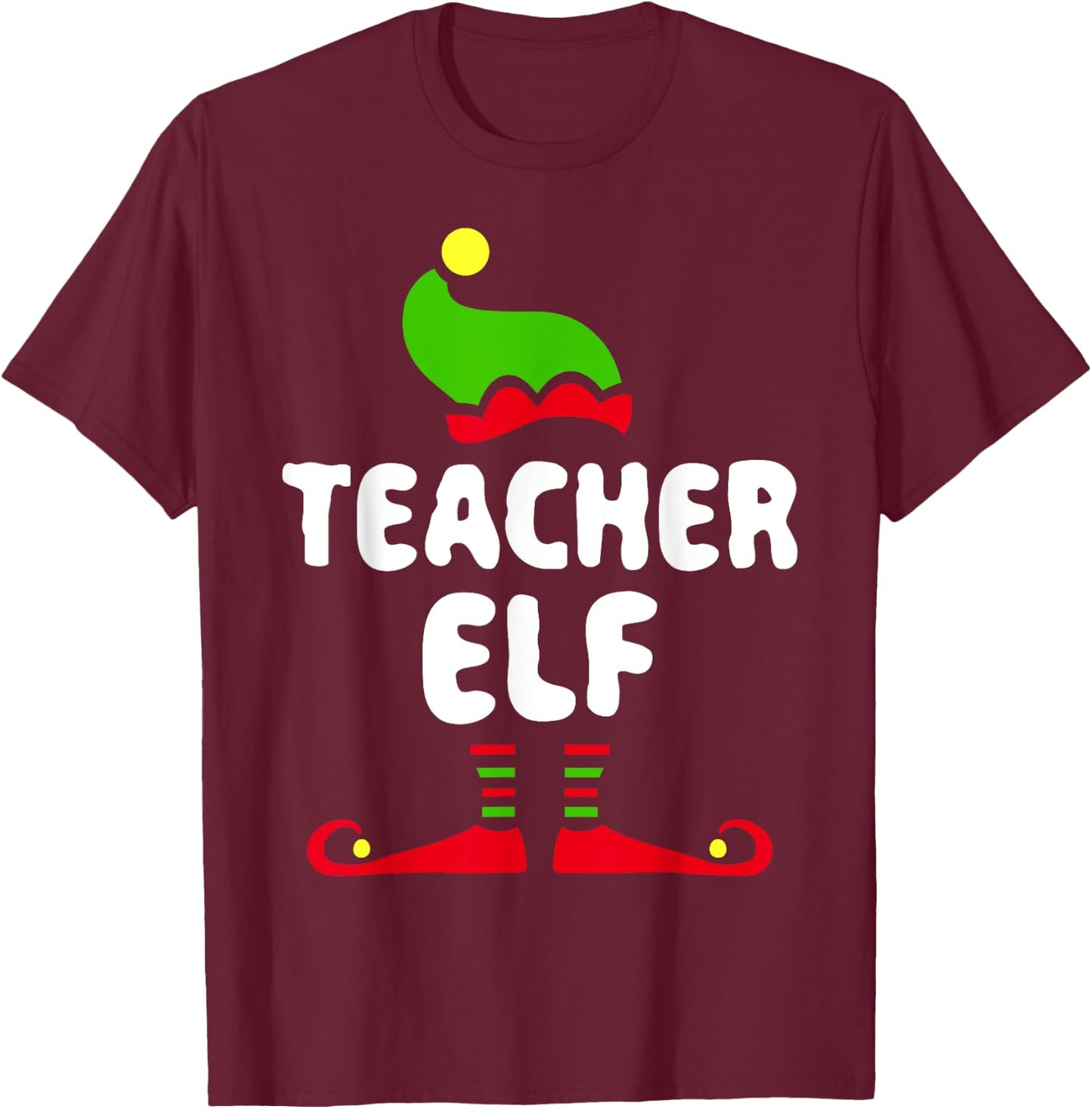 Teacher Elf Matching Elf Teacher Christmas Shirt T-Shirt - T-Shirt | Maroon