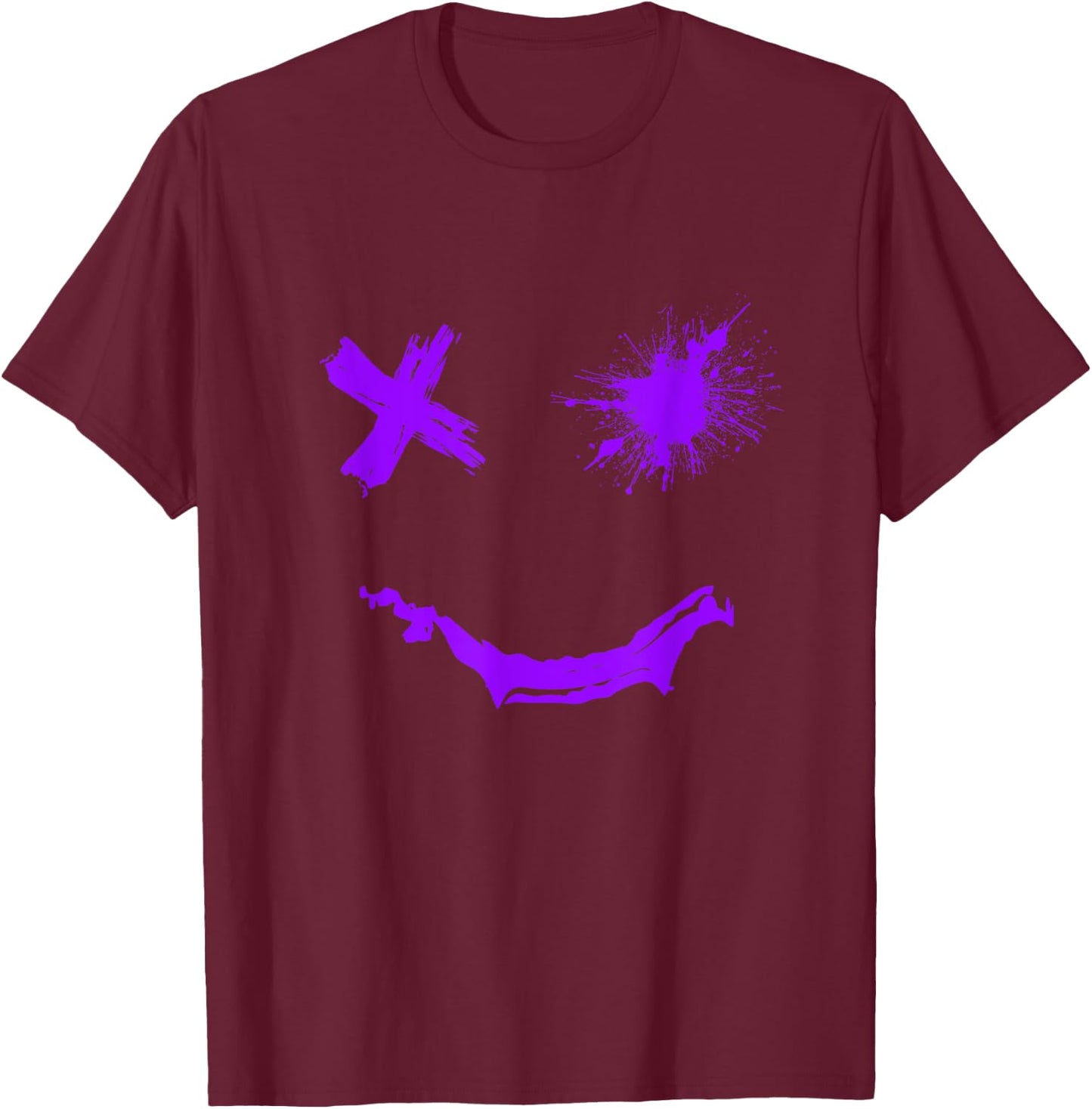 Purple Graphic Party Face Rough Style Smile Face Purple , black T-Shirt - T-Shirt | Maroon