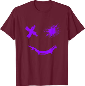 Purple Graphic Party Face Rough Style Smile Face Purple , black T-Shirt - T-Shirt | Maroon