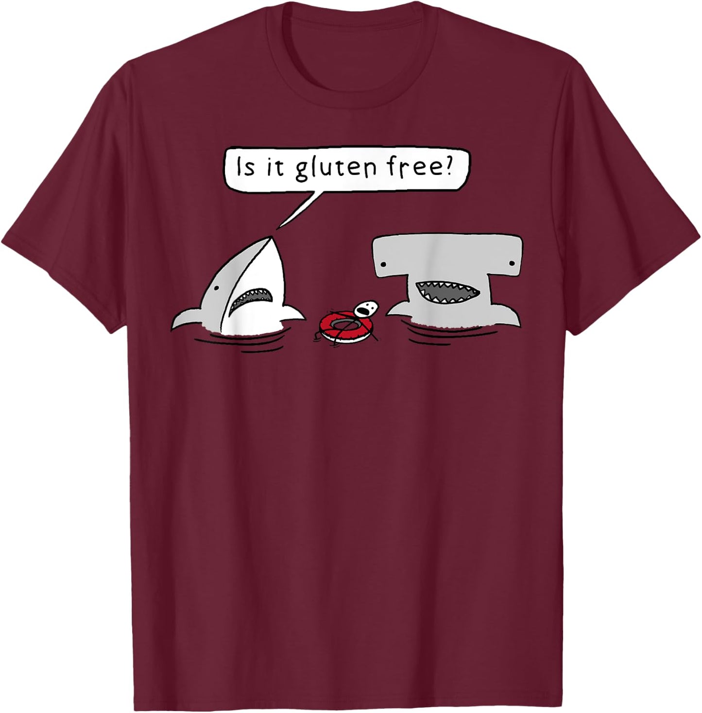 Is It Gluten Free Two Sharks Graphic T-Shirt - T-Shirt | Maroon