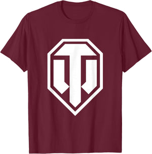 World of Tanks Logo (white) , black T-Shirt - T-Shirt | Maroon