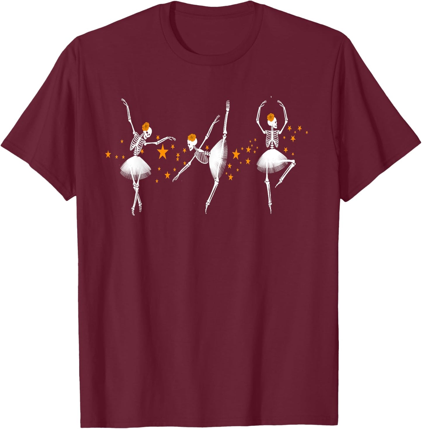 Halloween Dancing Skeleton Ballerina Ballet Women Girl T-Shirt - T-Shirt | Maroon