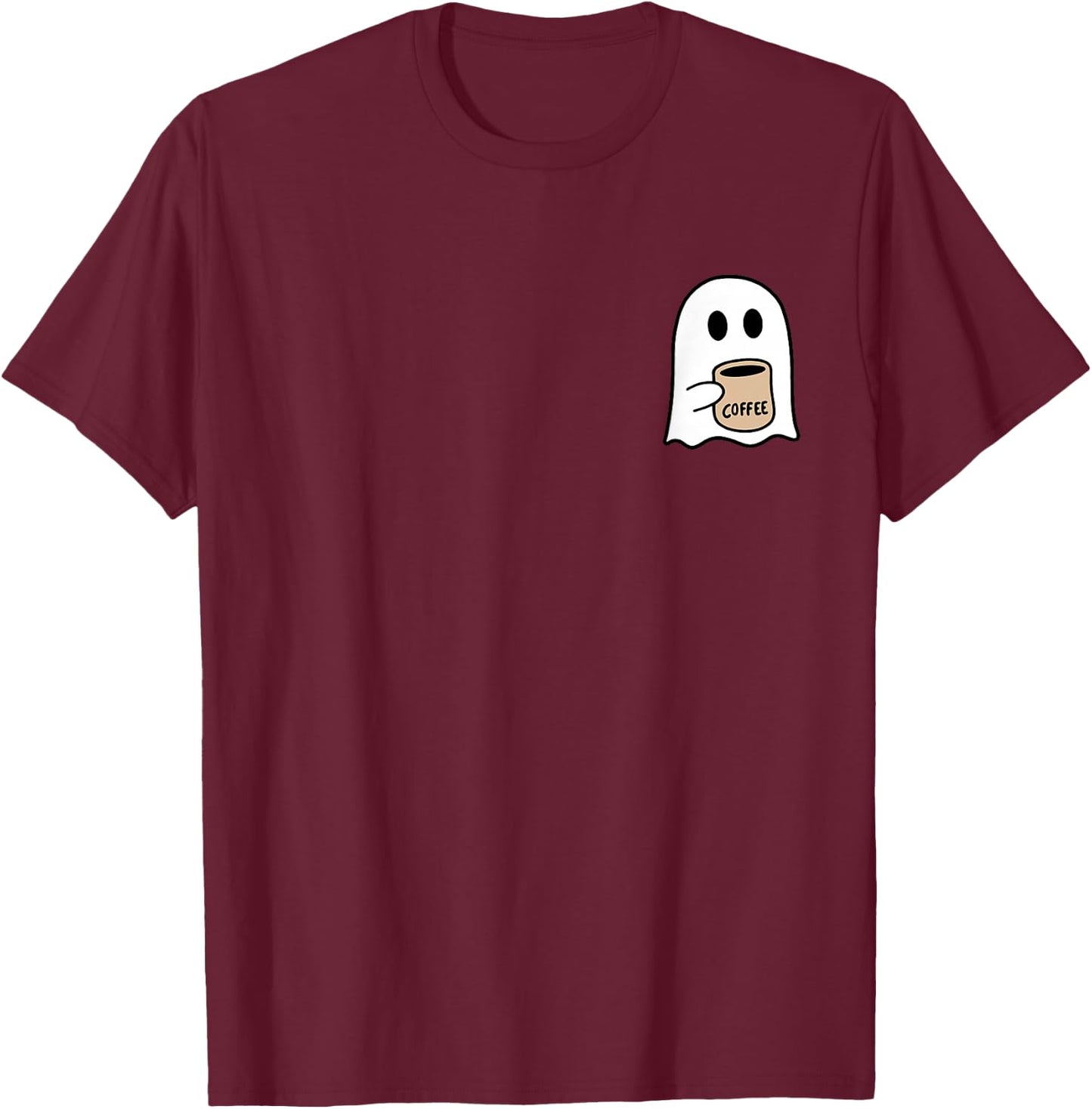 Ghost Drinking Coffee Funny Halloween Costume Coffee Lover T-Shirt - T-Shirt | Maroon