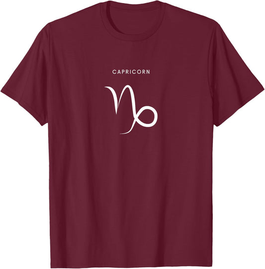 Capricorn Goat - Minimalist Zodiac Sign T-Shirt - T-Shirt | Maroon