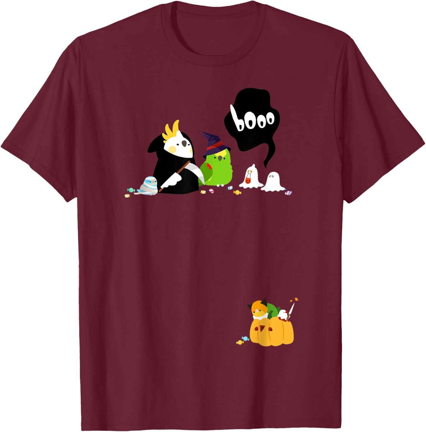 Spooky Halloween Birbs T-Shirt - T-Shirt | Maroon