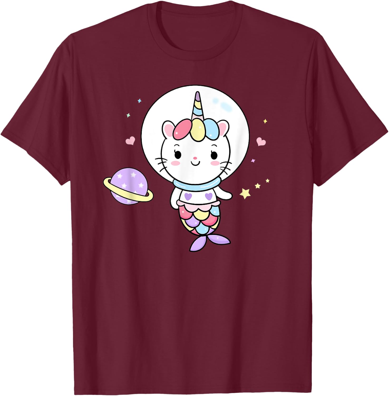 Cat Unicorn Mermaid in Space Cute Purrmaid Men Women Kids T-Shirt - T-Shirt | Maroon