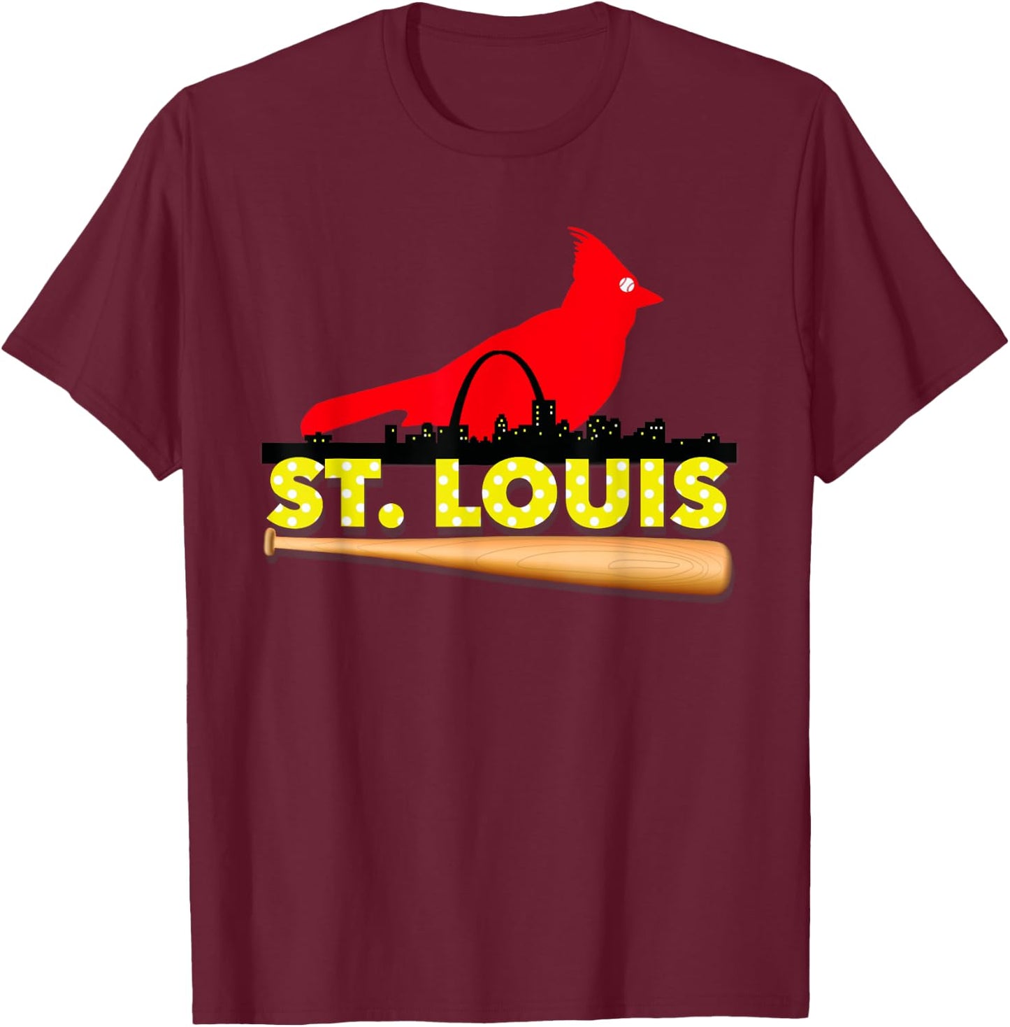 Saint Louis Red Cardinal Eye Bird Ball and Skyline T-Shirt - T-Shirt | Maroon