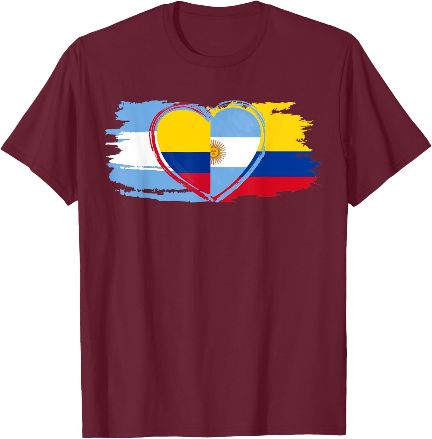Half Argentinian Half Colombian Flag for football lovers T-Shirt - T-Shirt | Maroon