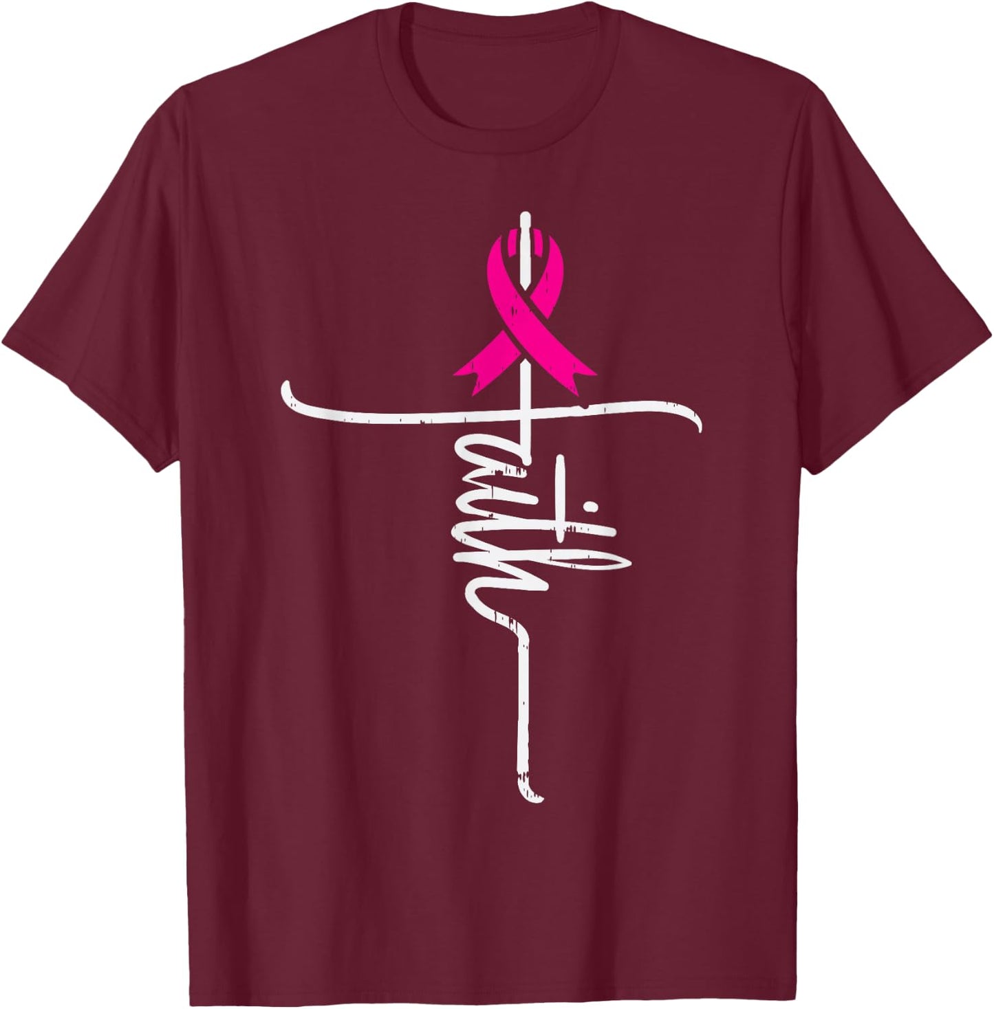Faith Pink Ribbon Breast Cancer Awareness Fight Support Gift T-Shirt - T-Shirt | Maroon
