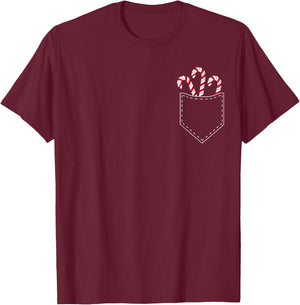 Candy Cane in Pocket Funny Retro Candy Lovers Christmas T-Shirt - T-Shirt | Maroon