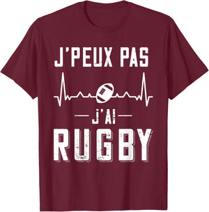 Rugby Player Jersey "J'Peux pas j'ai Rugby ", Black T-Shirt - T-Shirt | Maroon