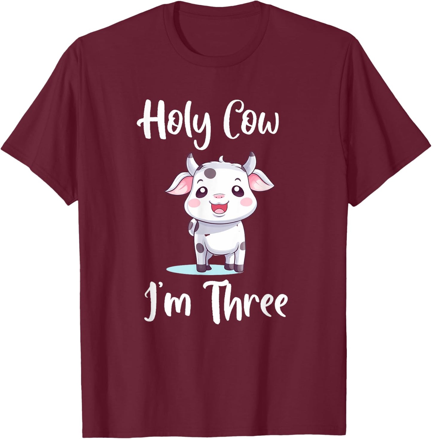 Holy Cow Im Three Kids Birthday T-Shirt - T-Shirt | Maroon