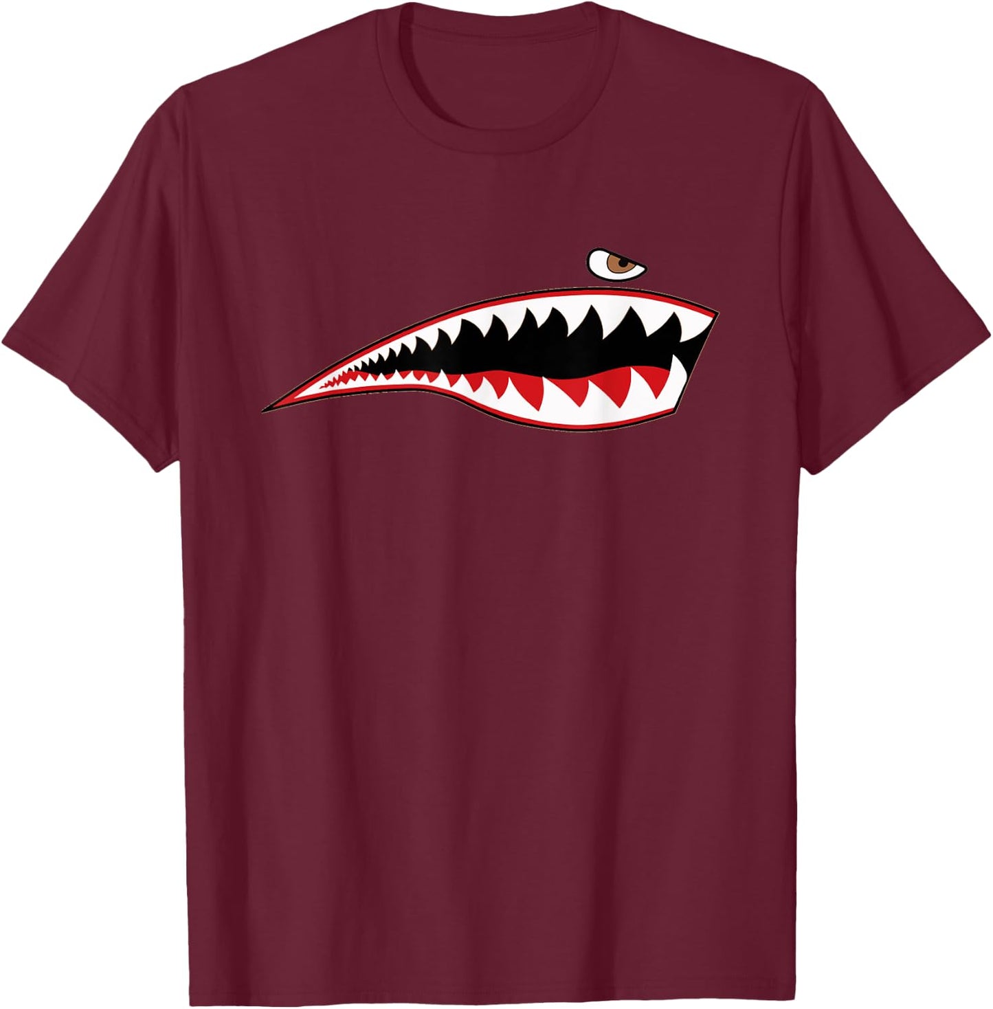 Shark Teeth P-40 Warhawk Nose Art WWII WW2 Airplane Vintage T-Shirt - T-Shirt | Maroon