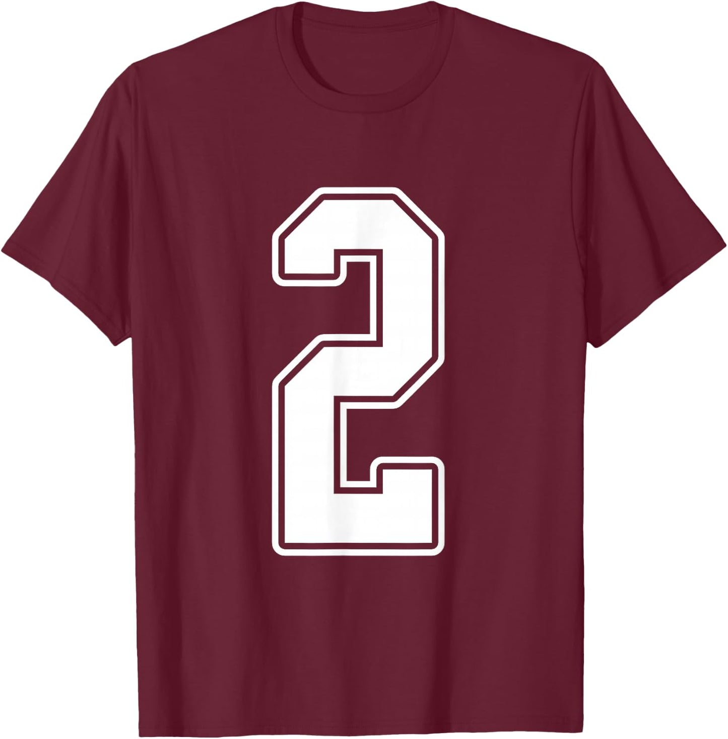 #2 White Outline Number 2 Sports Fan Jersey Style Football T-Shirt - T-Shirt | Maroon
