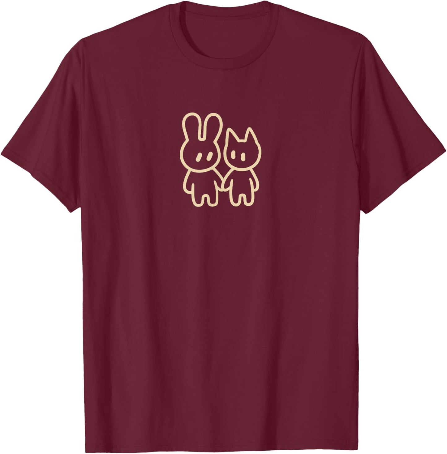 Cute Kawaii Y2K Coquette Bunny with Cat T-Shirt - T-Shirt | Maroon