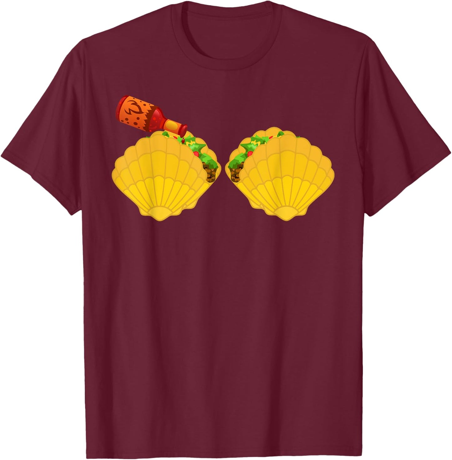 Mermaid Shell Shirt Taco Bra & Spicy Chili Sauce T-Shirt - T-Shirt | Maroon