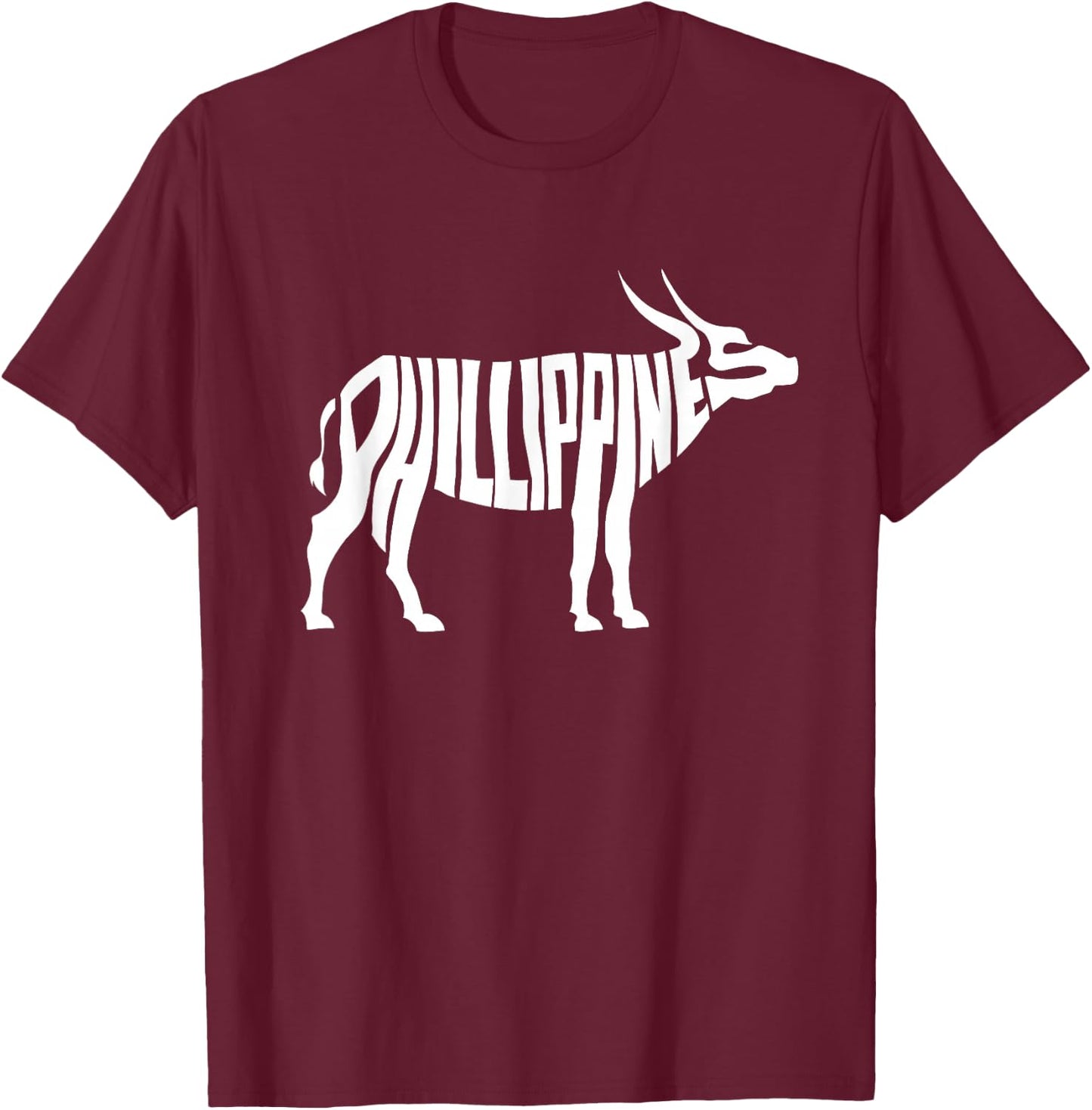 Philippines Carabao Water Buffalo Word Art - Funny Animal T-Shirt - T-Shirt | Maroon