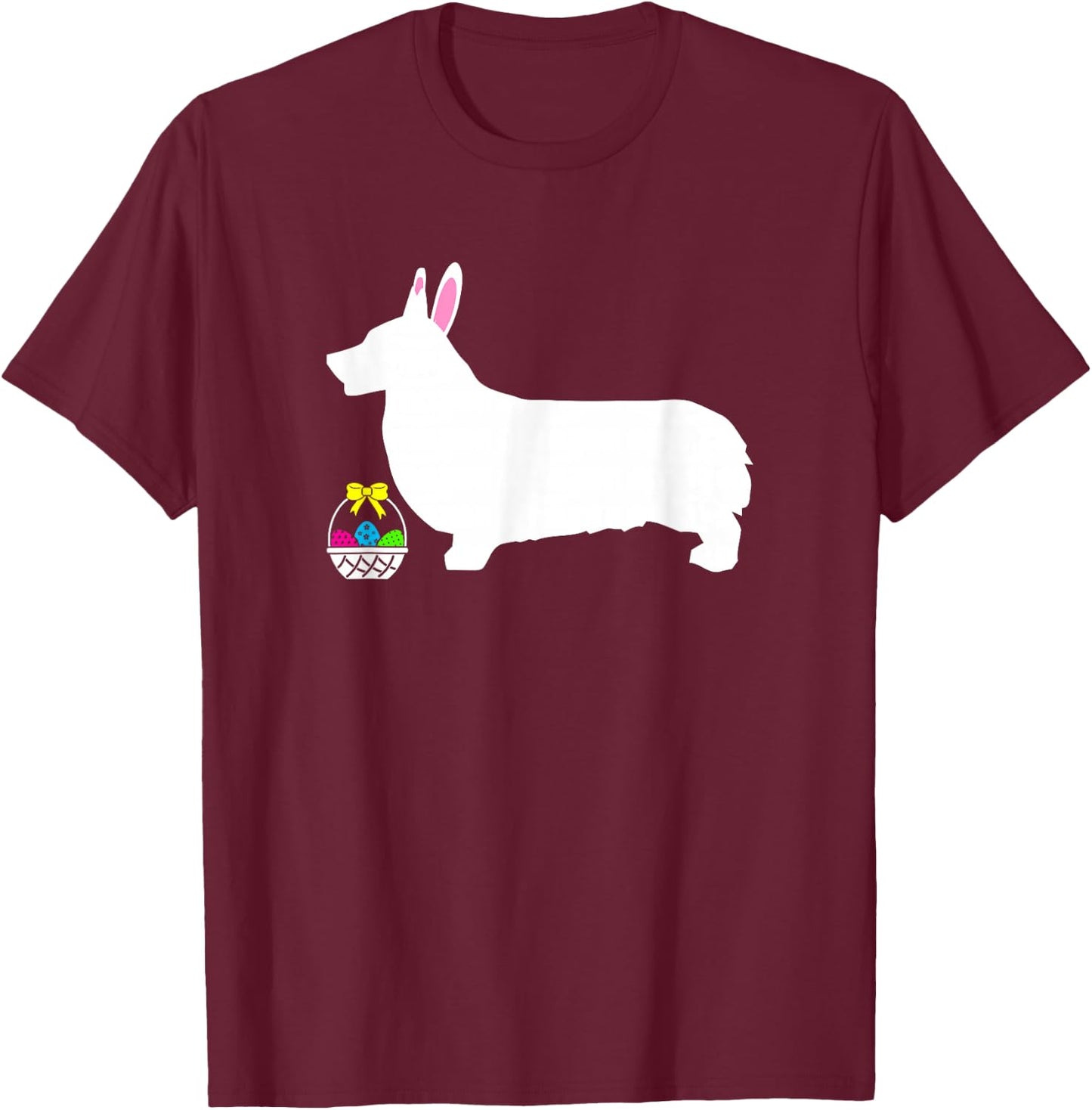 Pembroke Welsh Corgi Easter Bunny Dog Silhouette T-Shirt - T-Shirt | Maroon