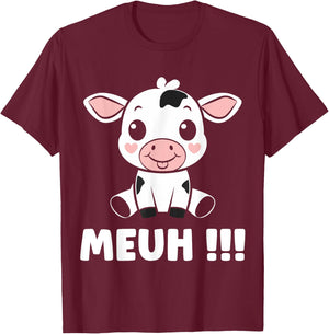Little Cows Cute Humor Animal Muh Cow , Black, S T-Shirt - T-Shirt | Maroon