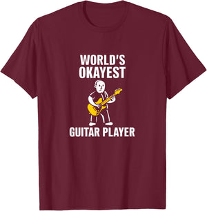 Worlds Okayest Guitar Player Funny Product T-Shirt - T-Shirt | Maroon