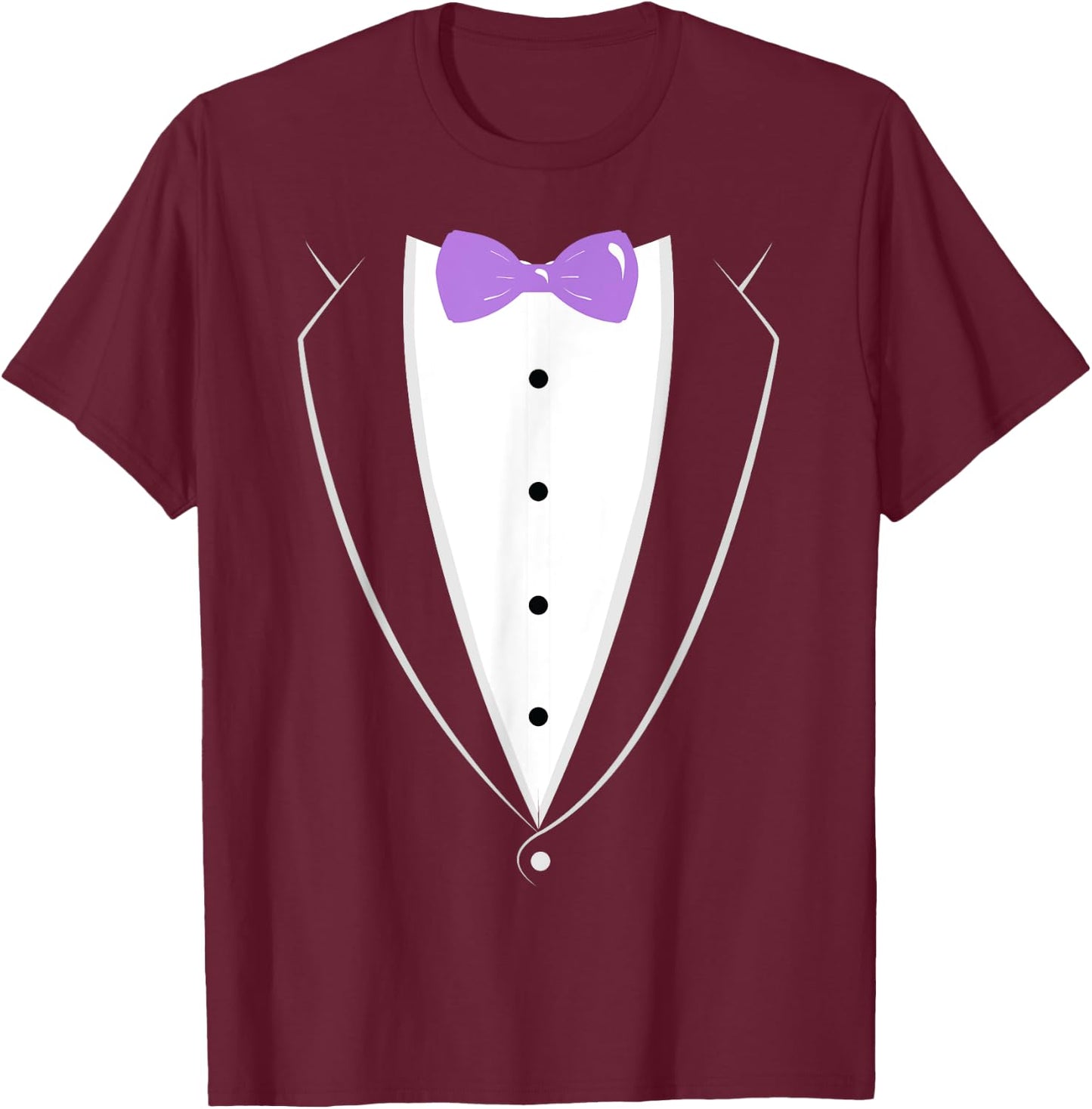 Black and White Tuxedo with Lavender Bow tie Novelty T Shirt T-Shirt - T-Shirt | Maroon