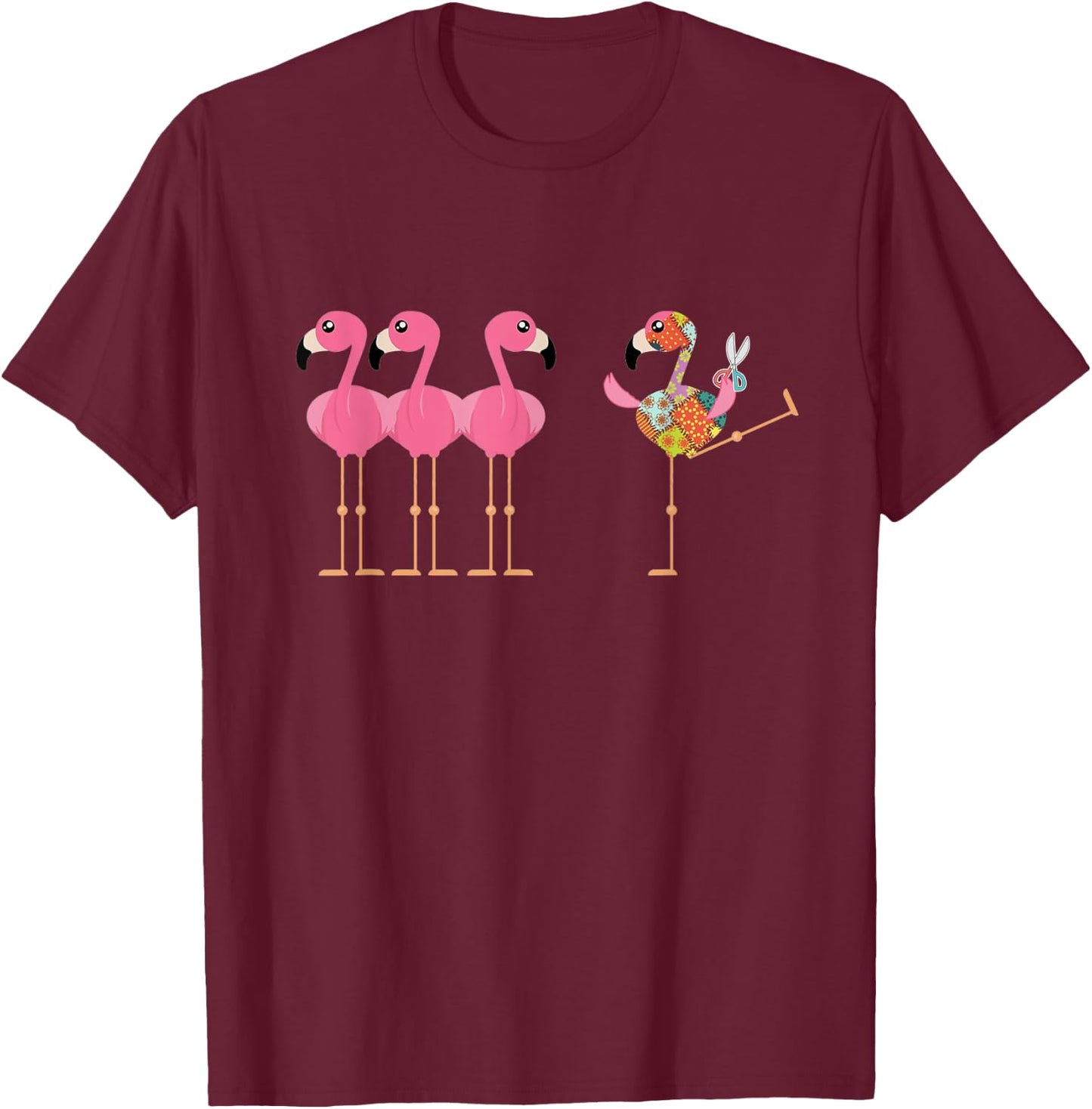 Quilting Flamingo Loves Sewing Machine T-Shirt - T-Shirt | Maroon