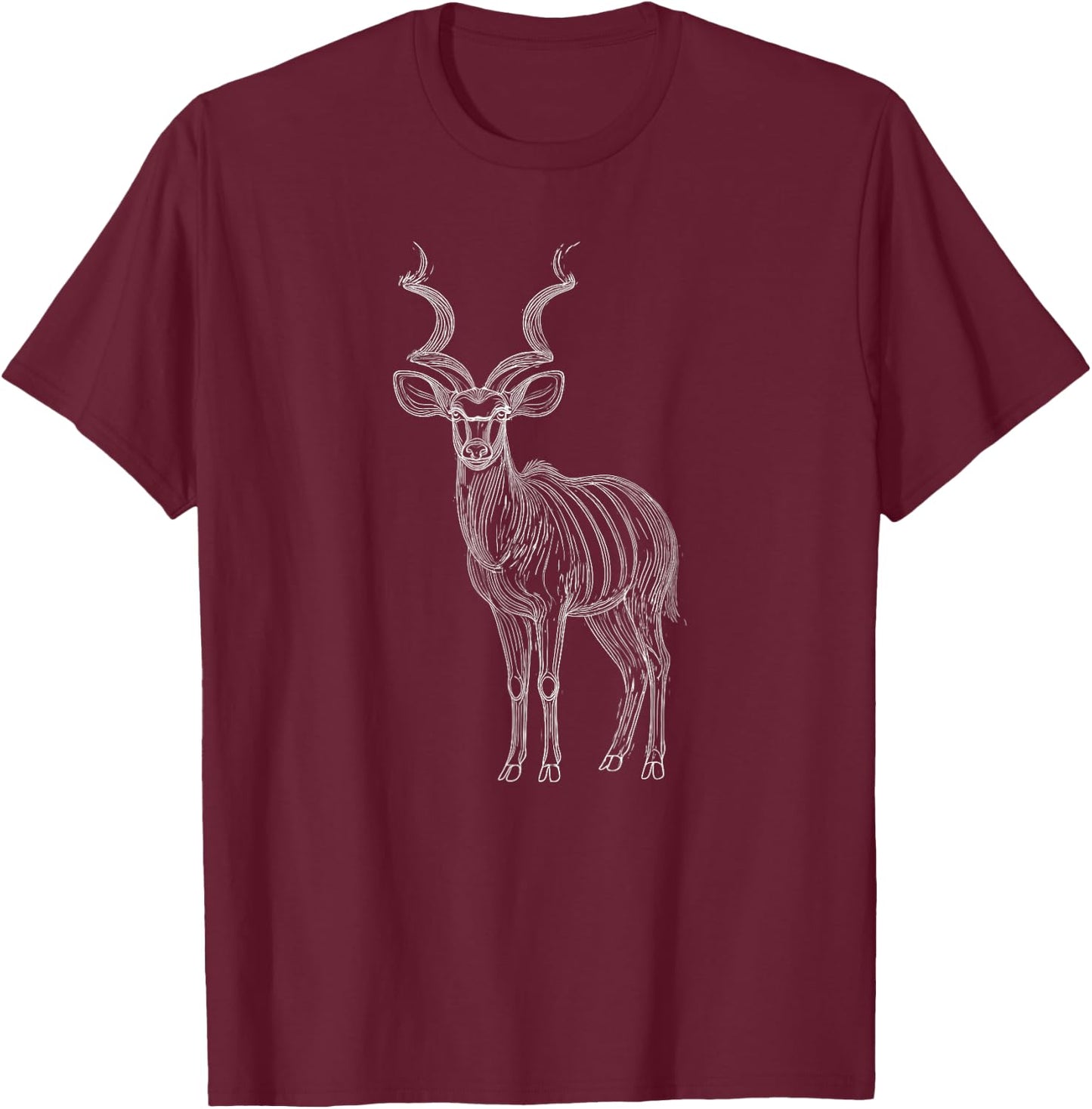 Line Art Kudu Antelope Kudus T-Shirt - T-Shirt | Maroon
