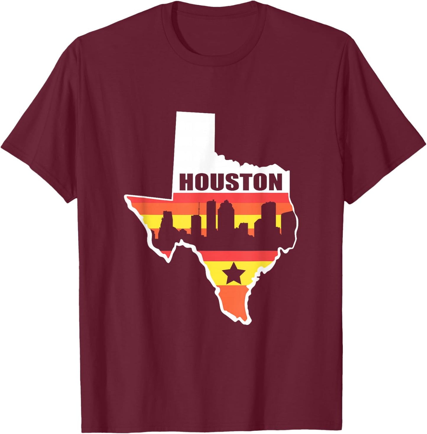 Houston Texas Vintage State Flag Houston Skyline T-Shirt - T-Shirt | Maroon