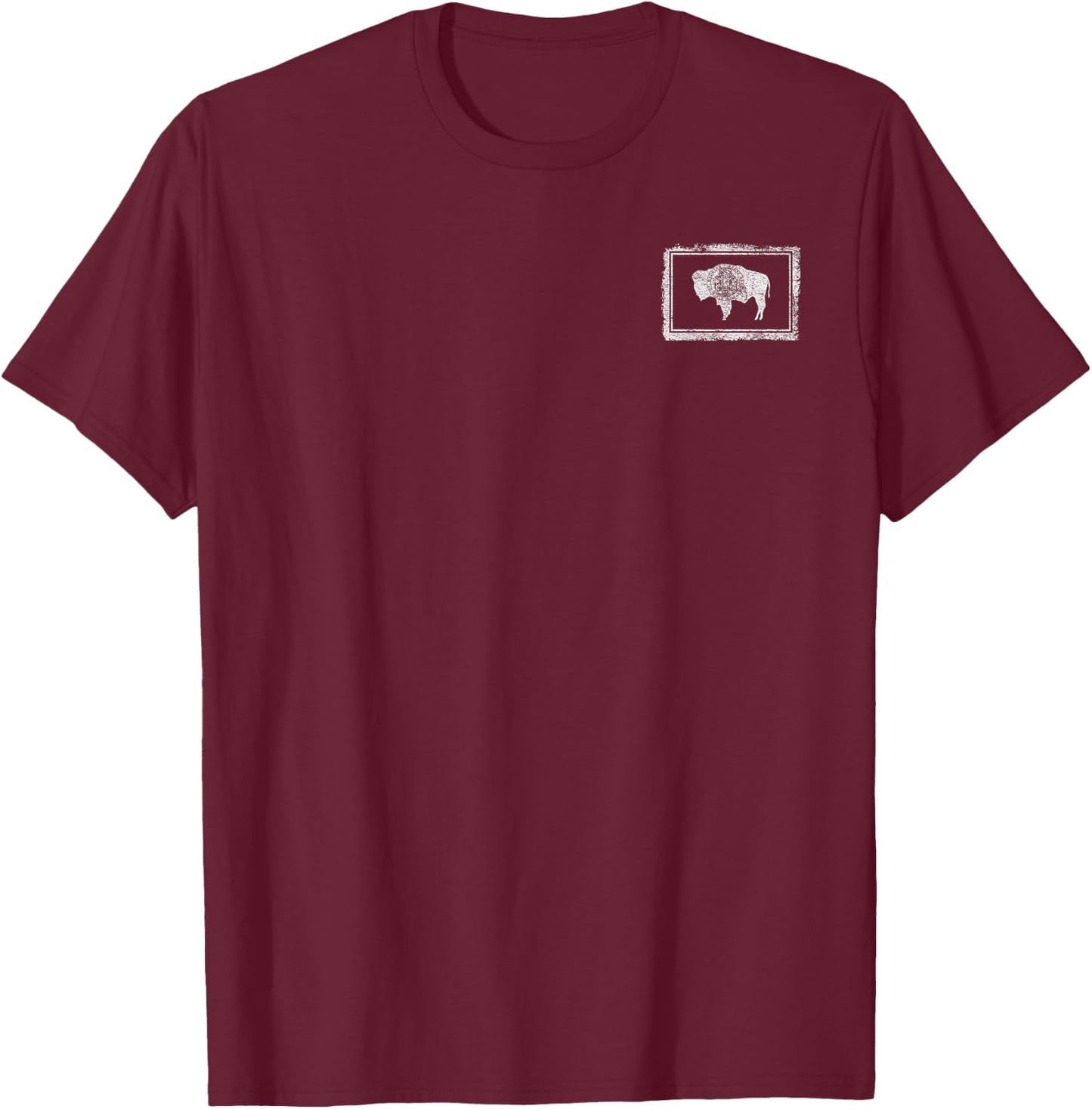 State of Wyoming Flag American Bison T-Shirt - T-Shirt | Maroon
