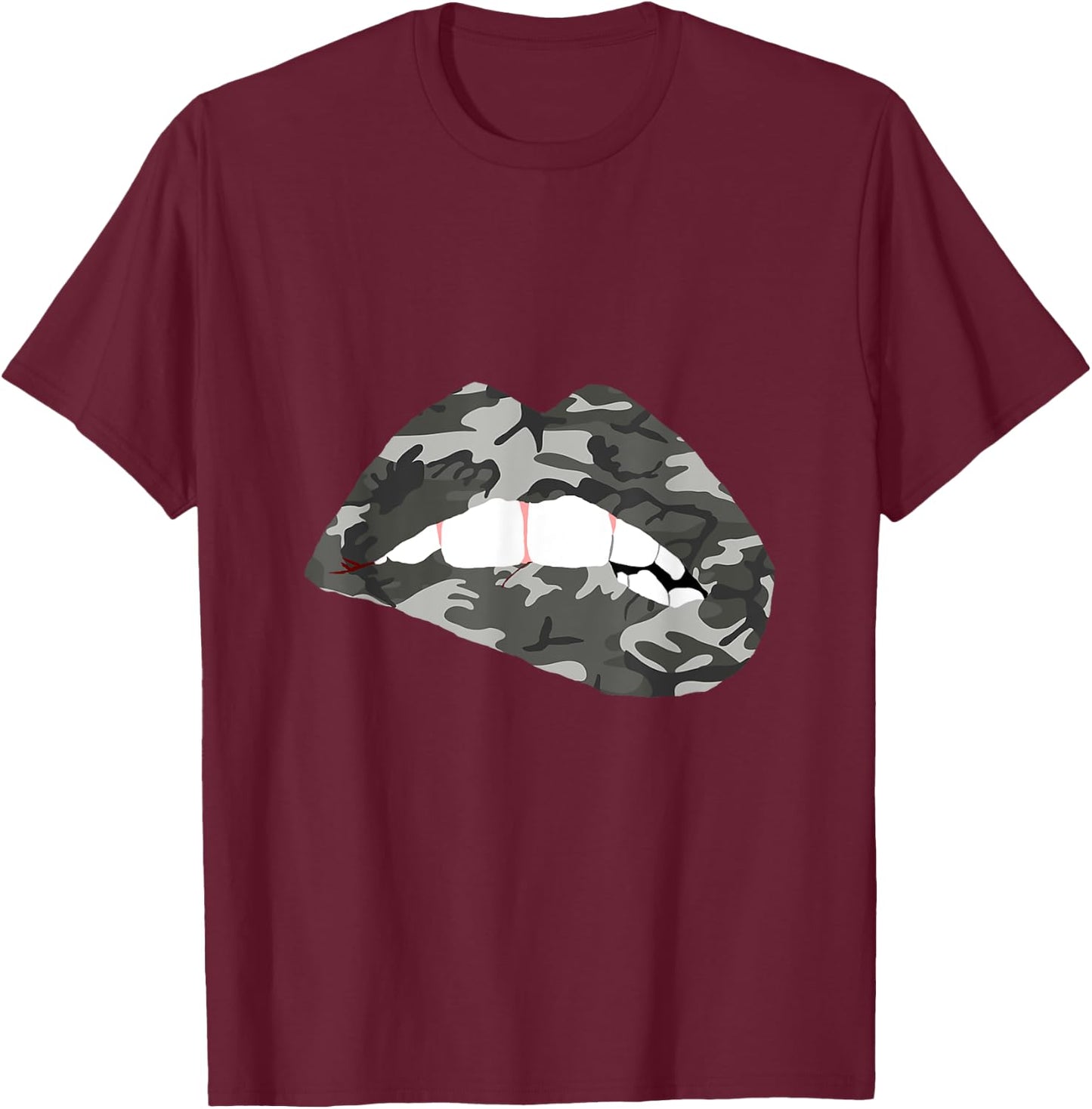 Camo Lips Mouth Camouflage Military Soldier Kissing T-Shirt - T-Shirt | Maroon