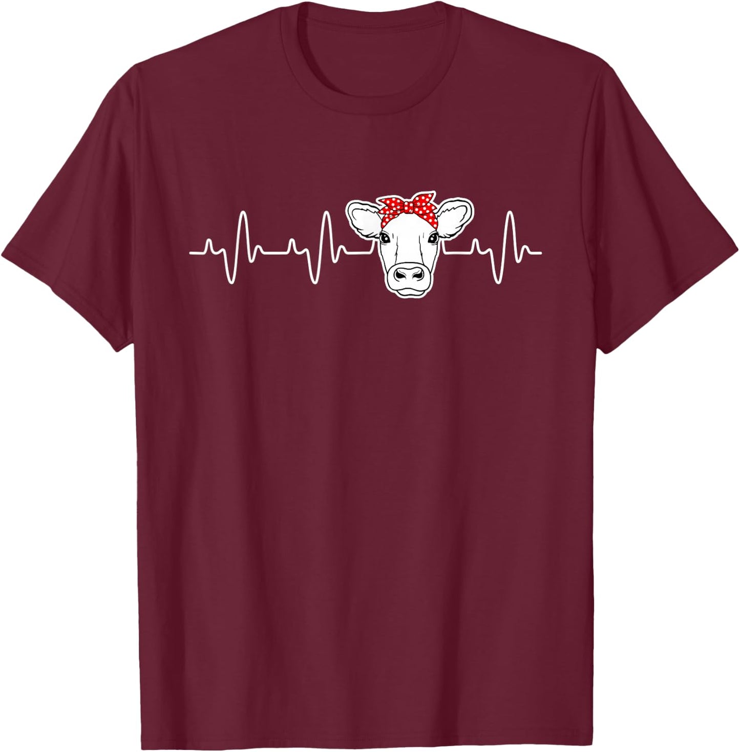 Cattle Cow Heart Valve EKG Heartbeat, Cute Cow Lover funny T-Shirt - T-Shirt | Maroon