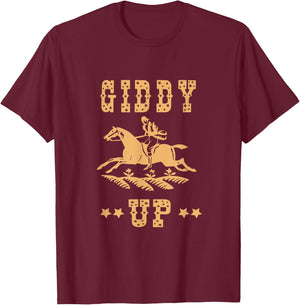 Giddy up, Cowboy, Cowgirl, Vintage Yellow Retro Gift T-Shirt - T-Shirt | Maroon