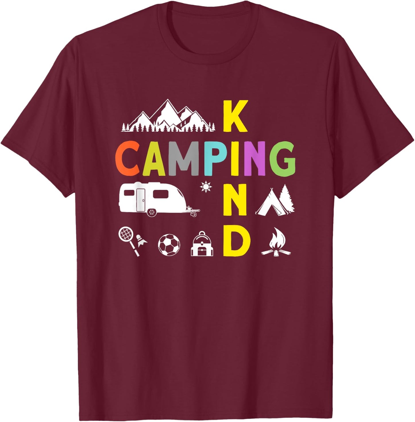 Camping Kinder Zubehör Wohnwagen Junge Mädchen Camping Kind Schwarz Klein -Kinder Camping-themed Kinder mit kurzen Ärmeln Kurzarm Camping T-Shirt - T-Shirt | Maroon