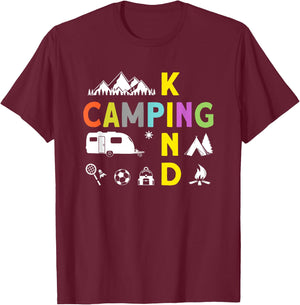 Camping Kinder Zubehör Wohnwagen Junge Mädchen Camping Kind Schwarz Klein -Kinder Camping-themed Kinder mit kurzen Ärmeln Kurzarm Camping T-Shirt - T-Shirt | Maroon