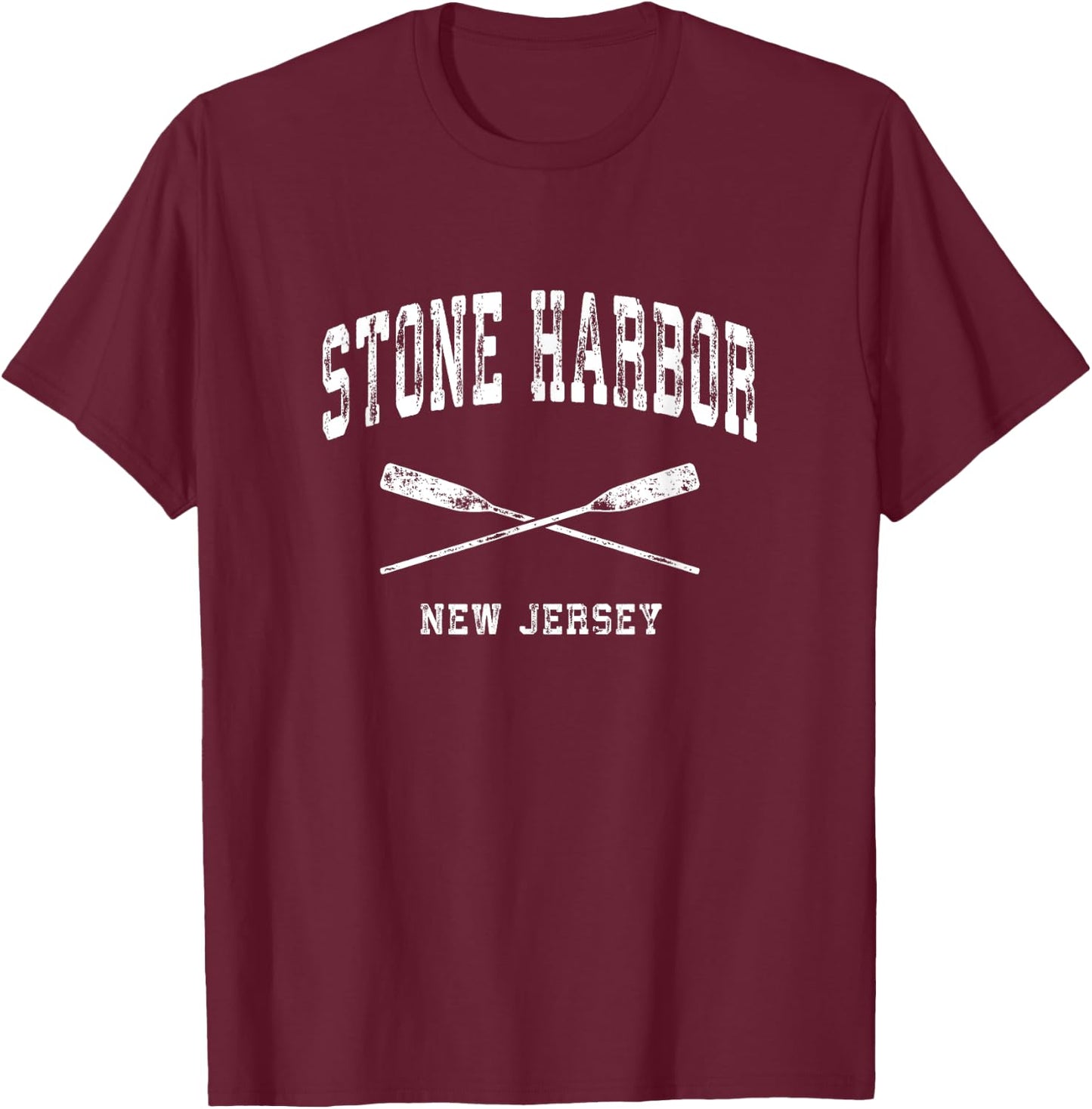 Stone Harbor New Jersey Vintage Nautical Crossed Oars T-Shirt - T-Shirt | Maroon
