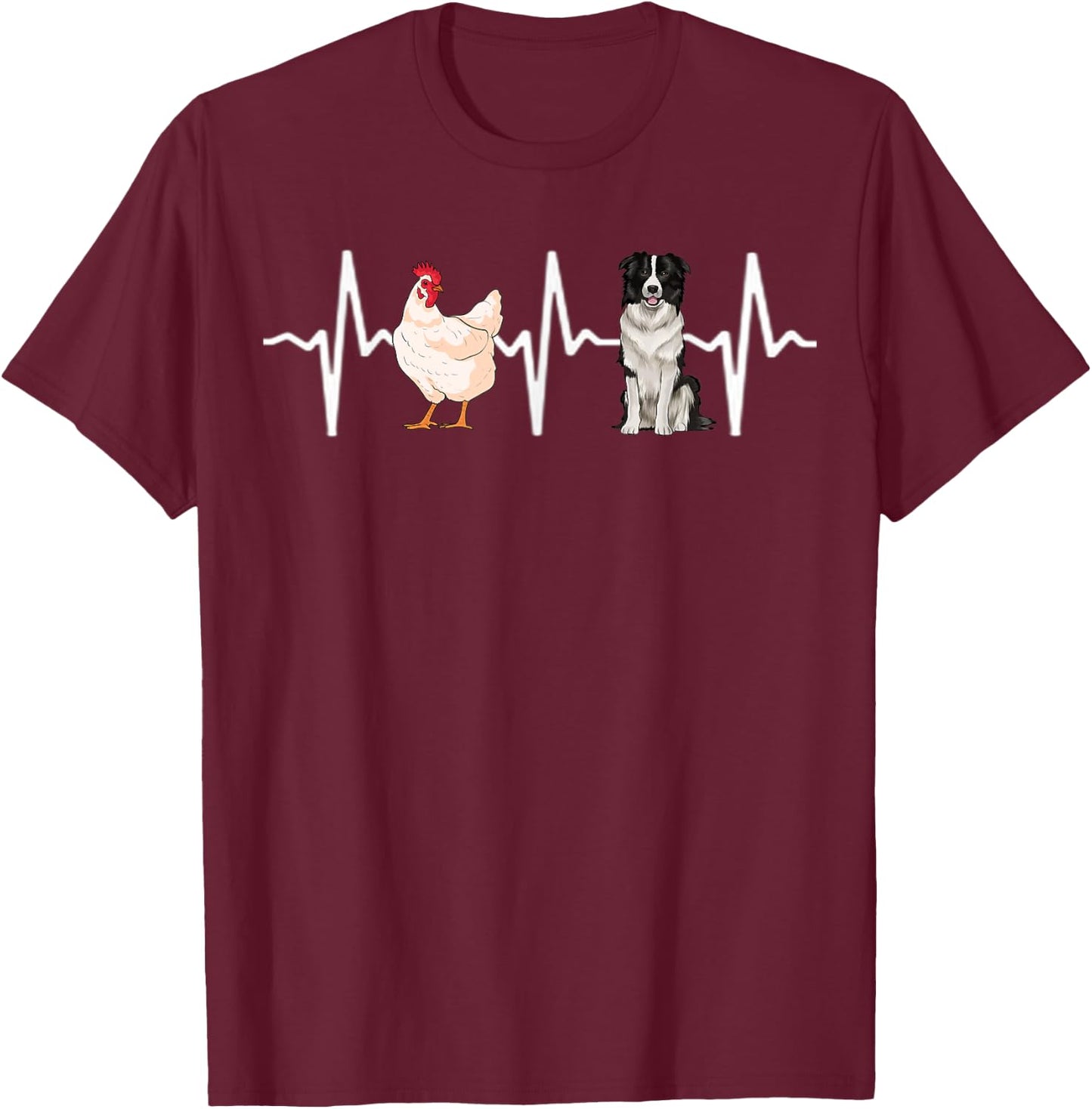Hen Chicken Border Collie Heartbeat Dog Lover T-Shirt - T-Shirt | Maroon