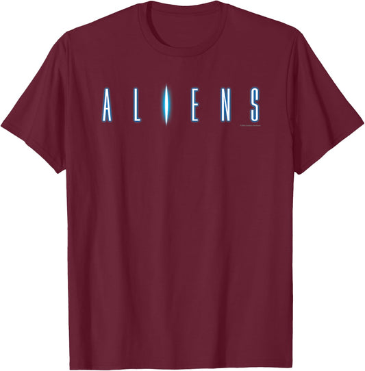 Aliens Iconic Neon Big Chest Text Logo T-Shirt - T-Shirt | Maroon