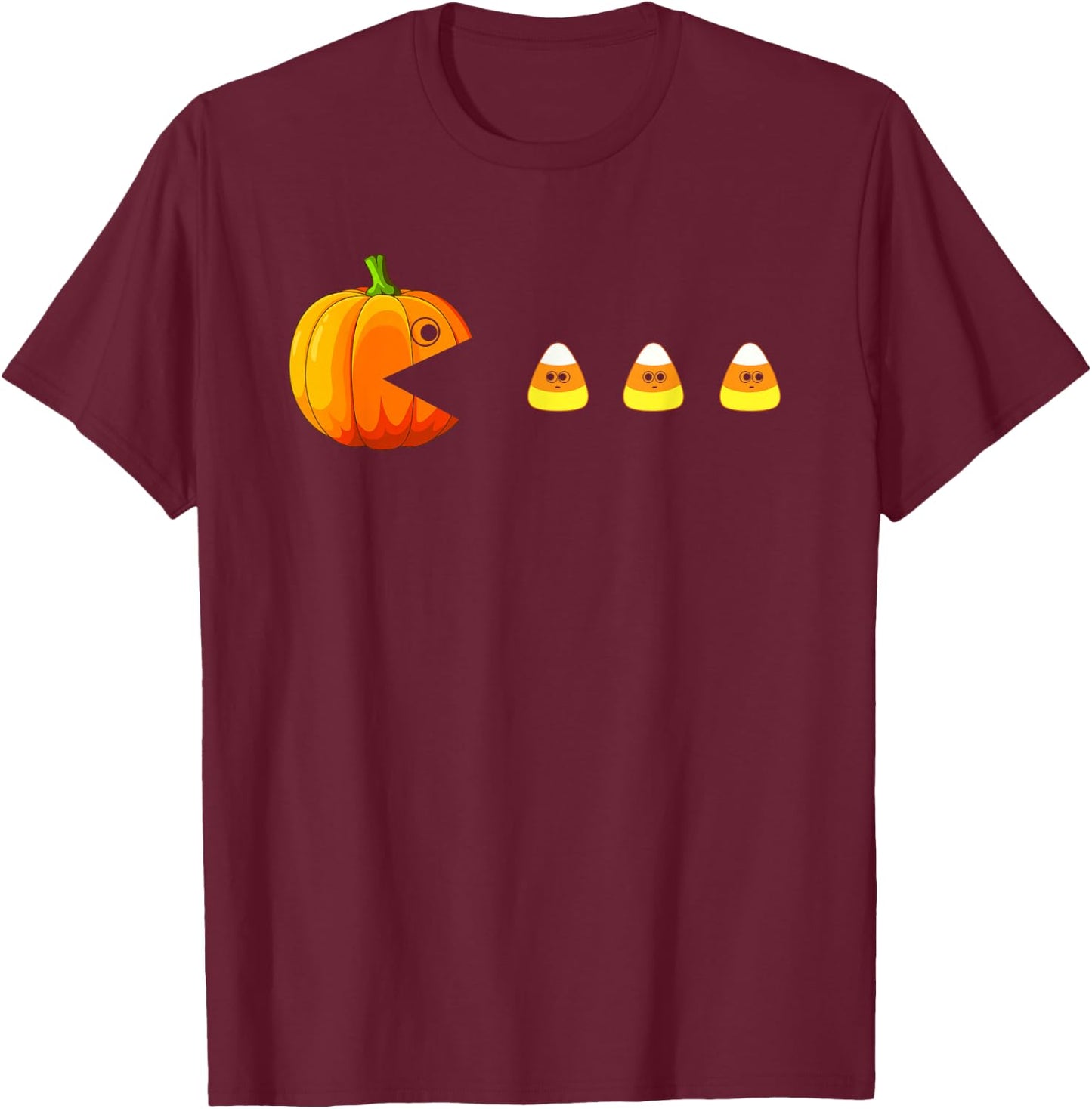 Funny Pumpkin Eating Candy Corn Halloween Boys Girls Kids T-Shirt - T-Shirt | Maroon