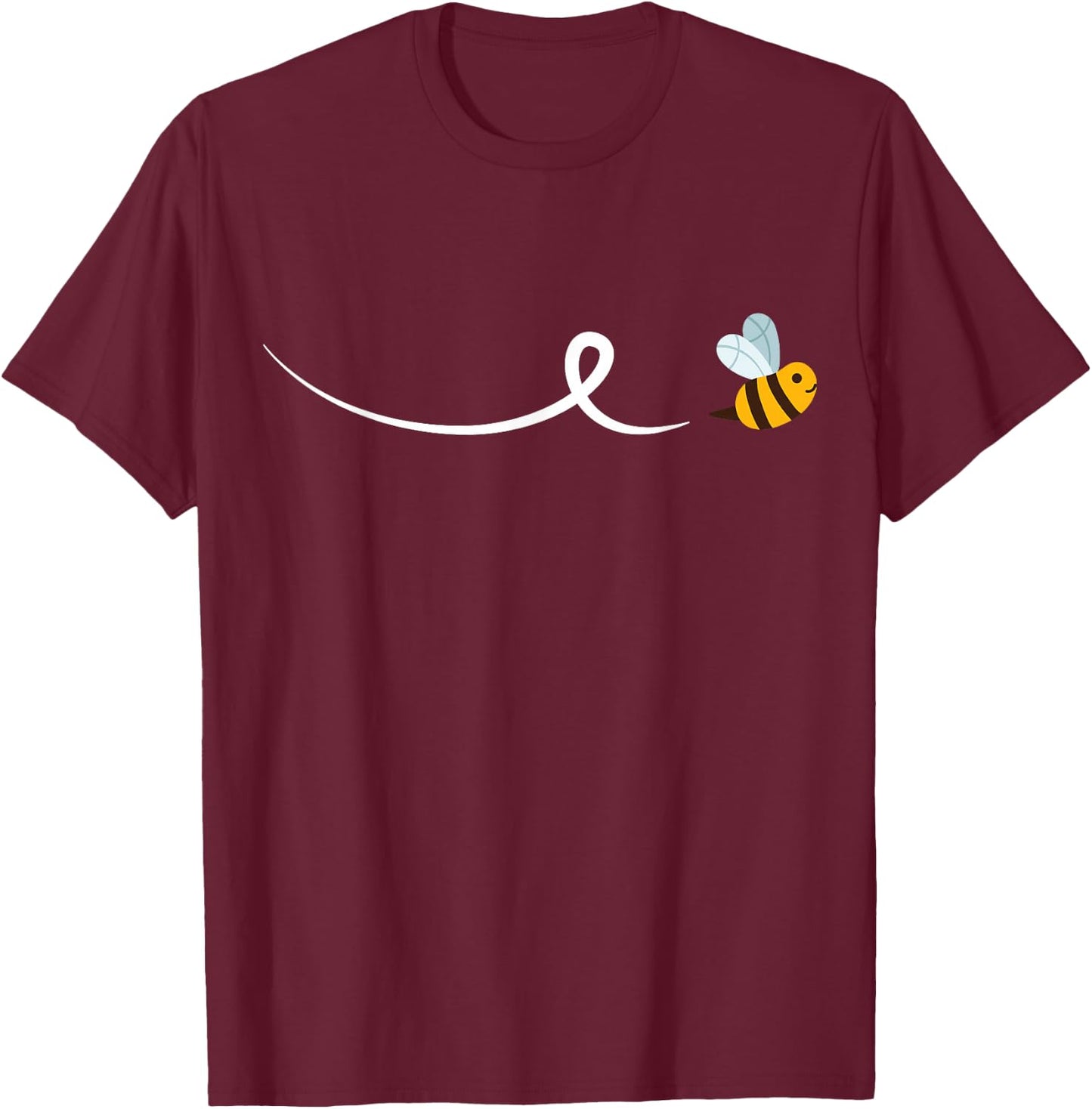 Lone Adorable Bee Flying Cute Flying Bee - -Adults, Kids - Black - Short Sleeve - Modern Nature Cute T-Shirt - T-Shirt | Maroon