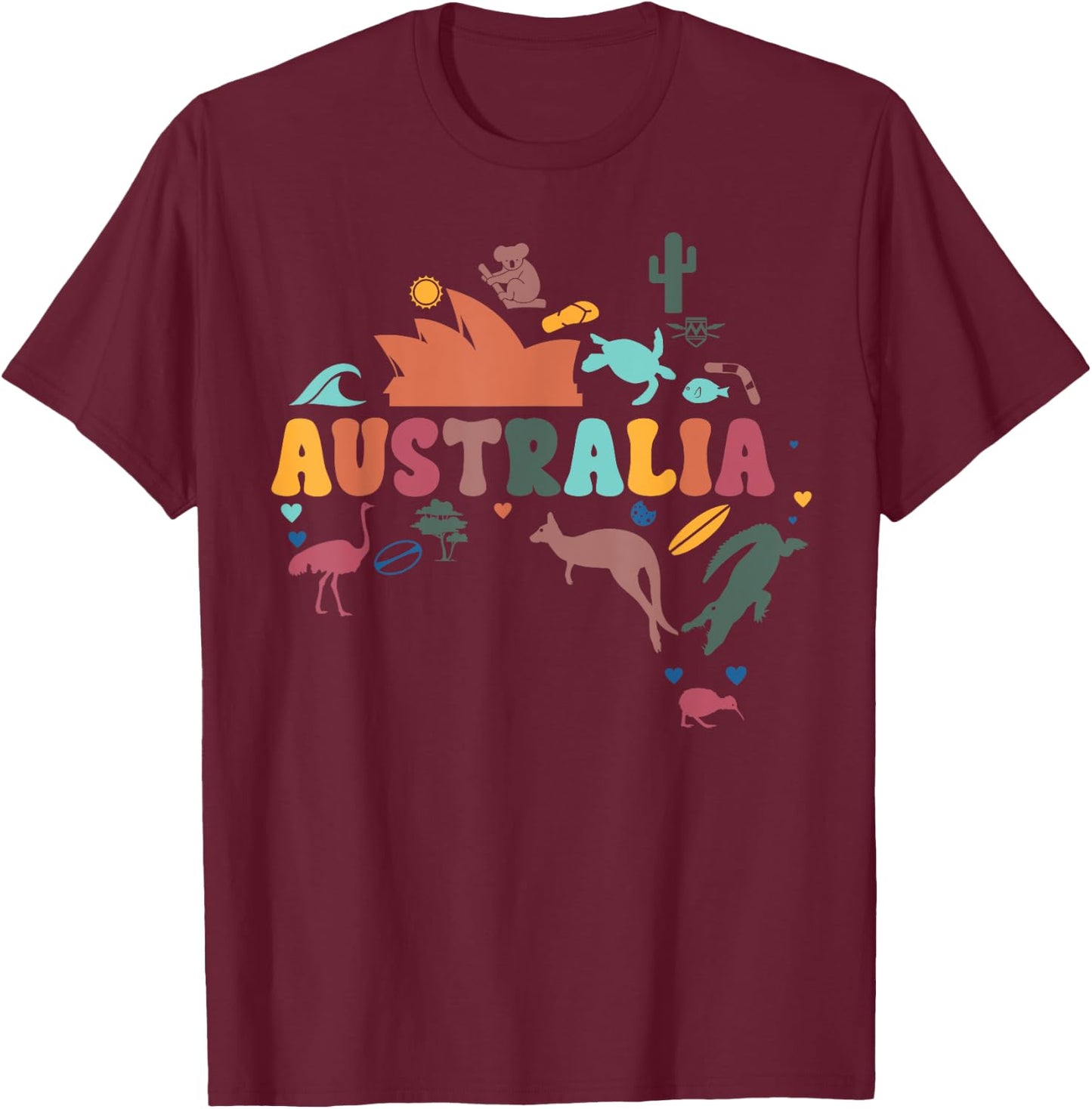 Australian Kangaroo Map Australia Day Souvenir T-Shirt - T-Shirt | Maroon