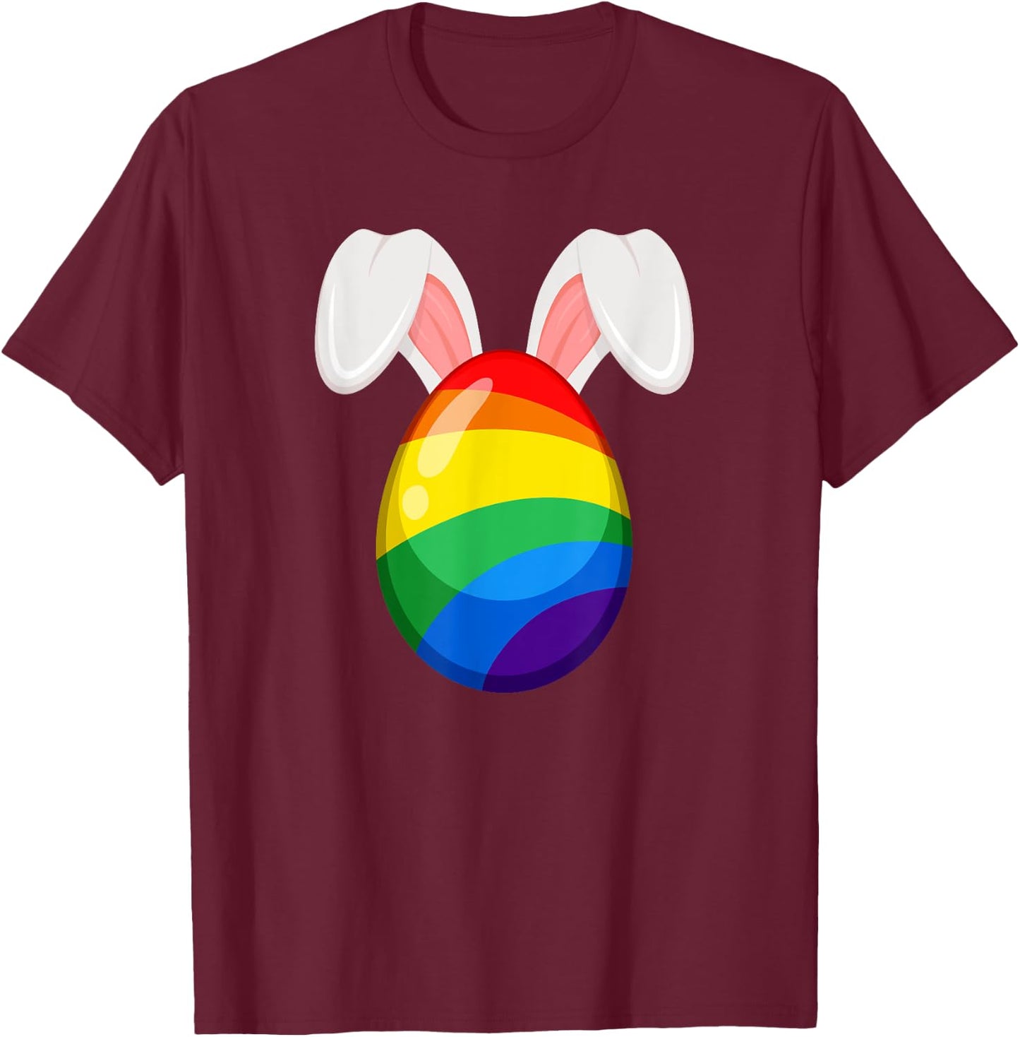 Gay Easter Bunny Ears Rainbow Egg LGBTQ Pride T-Shirt - T-Shirt | Maroon