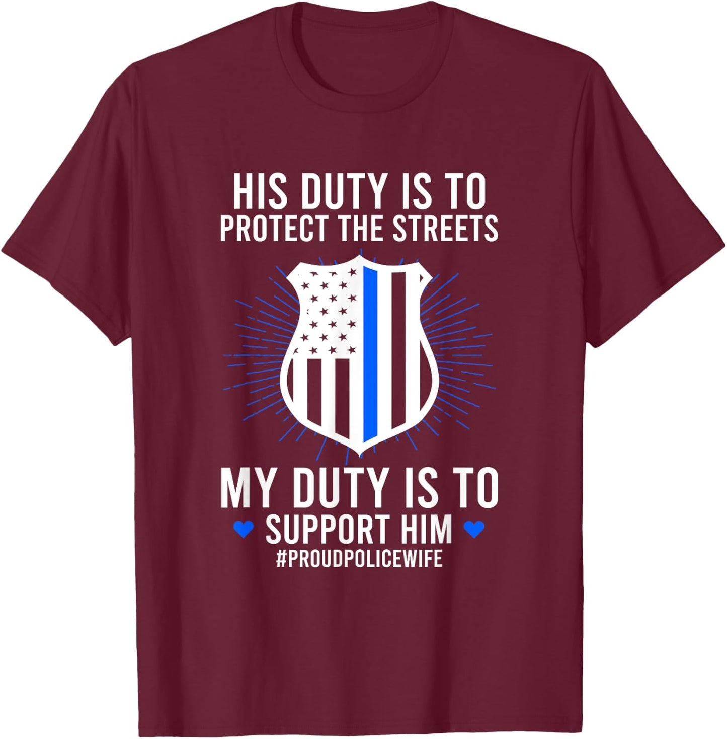 Policeman Wife Of A Police Officer Wife Proud Police Wife - Women's Police Theme - Black, Small T-Shirt - T-Shirt | Maroon